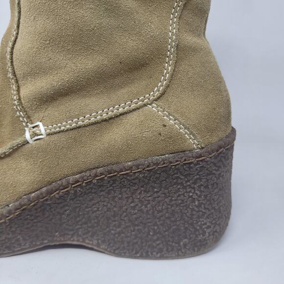 Vintage Bongo Boots 8 Tan Brown Suede Platform Wedge 90s Y2K Retro Chunky Ankle - Picture 10 of 12